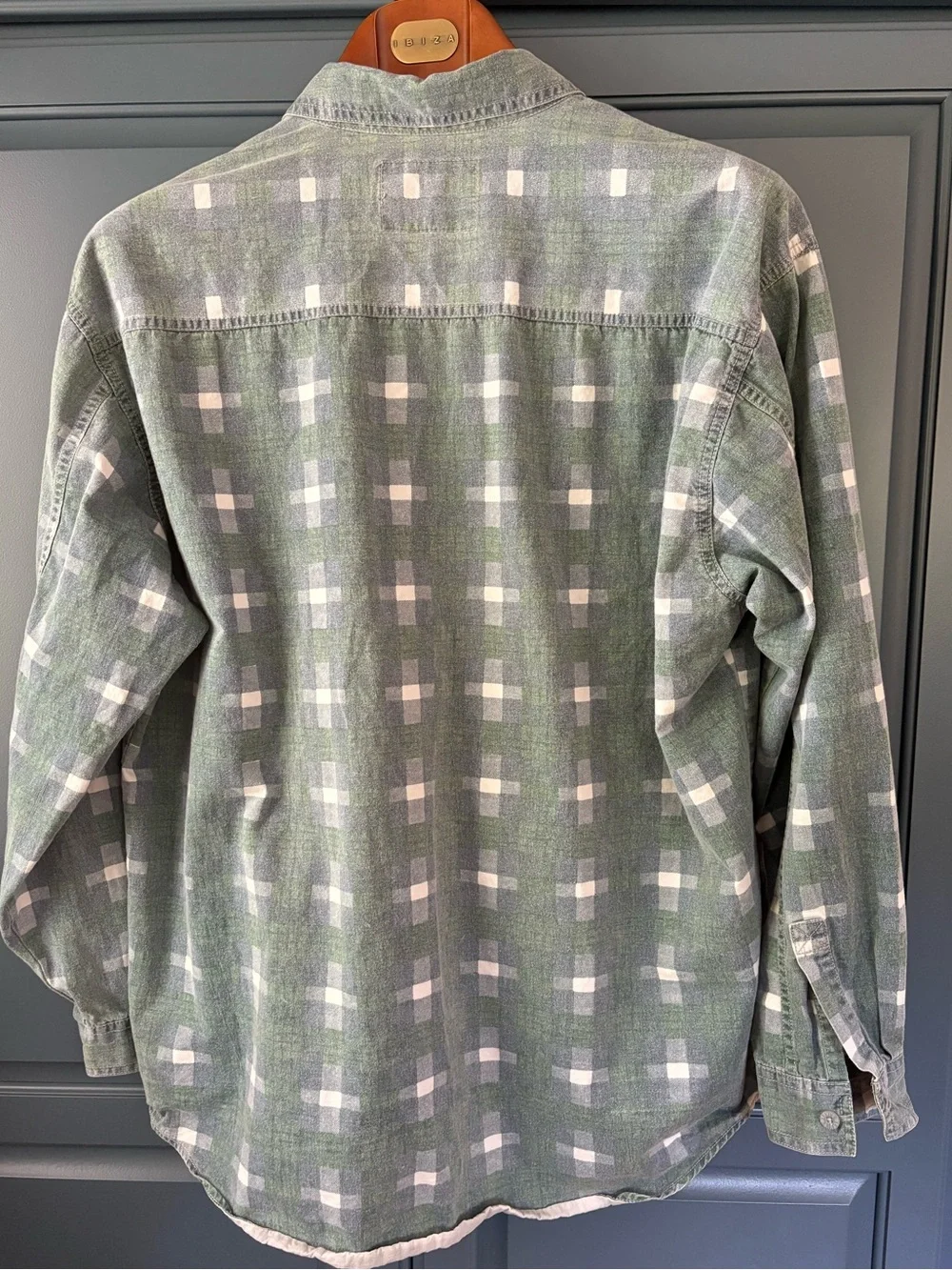 vintage Levi's button-down worker shirt distinctive green and white cris cross - Picture 13 of 13